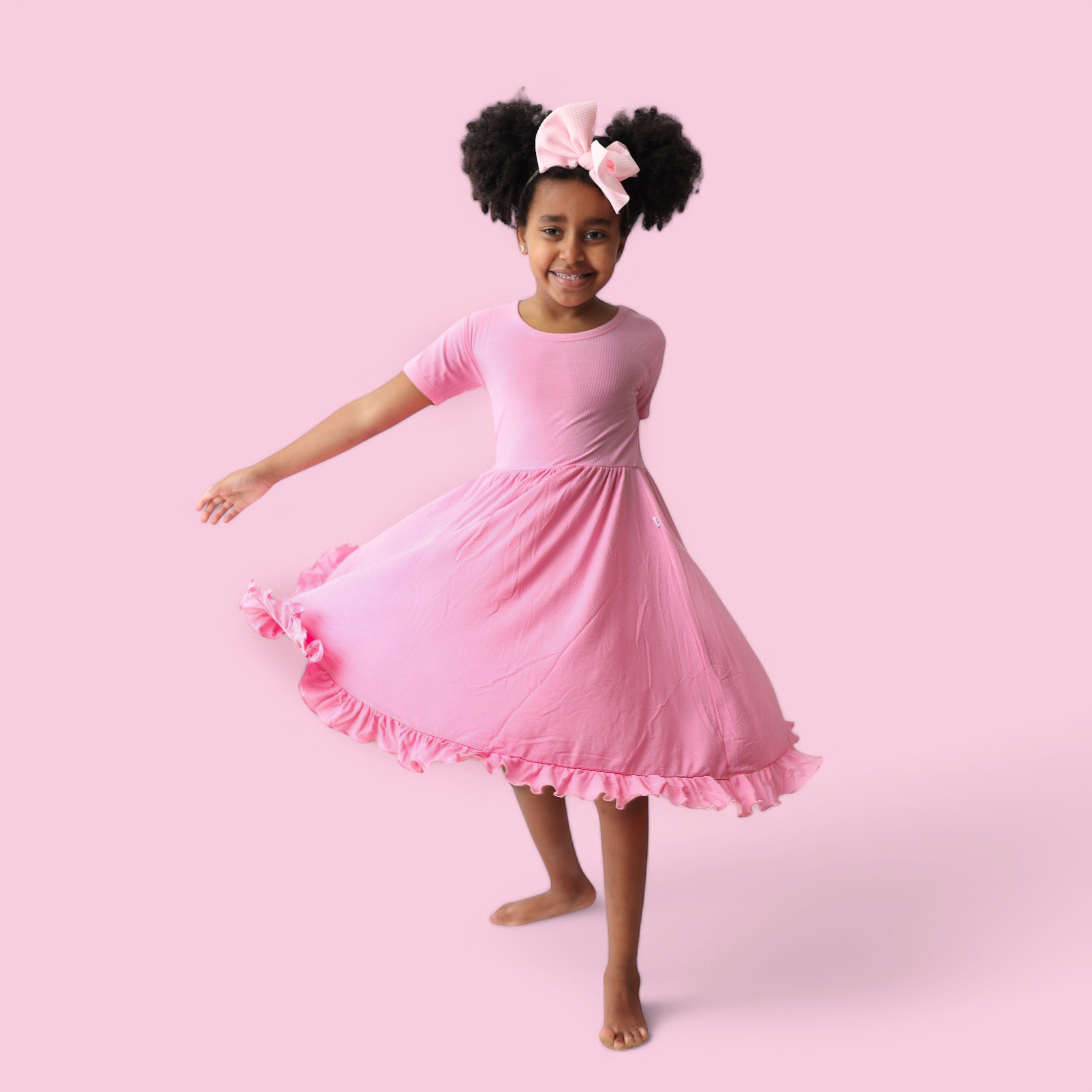 BELLA PINK RIB DREAM RUFFLE DRESS