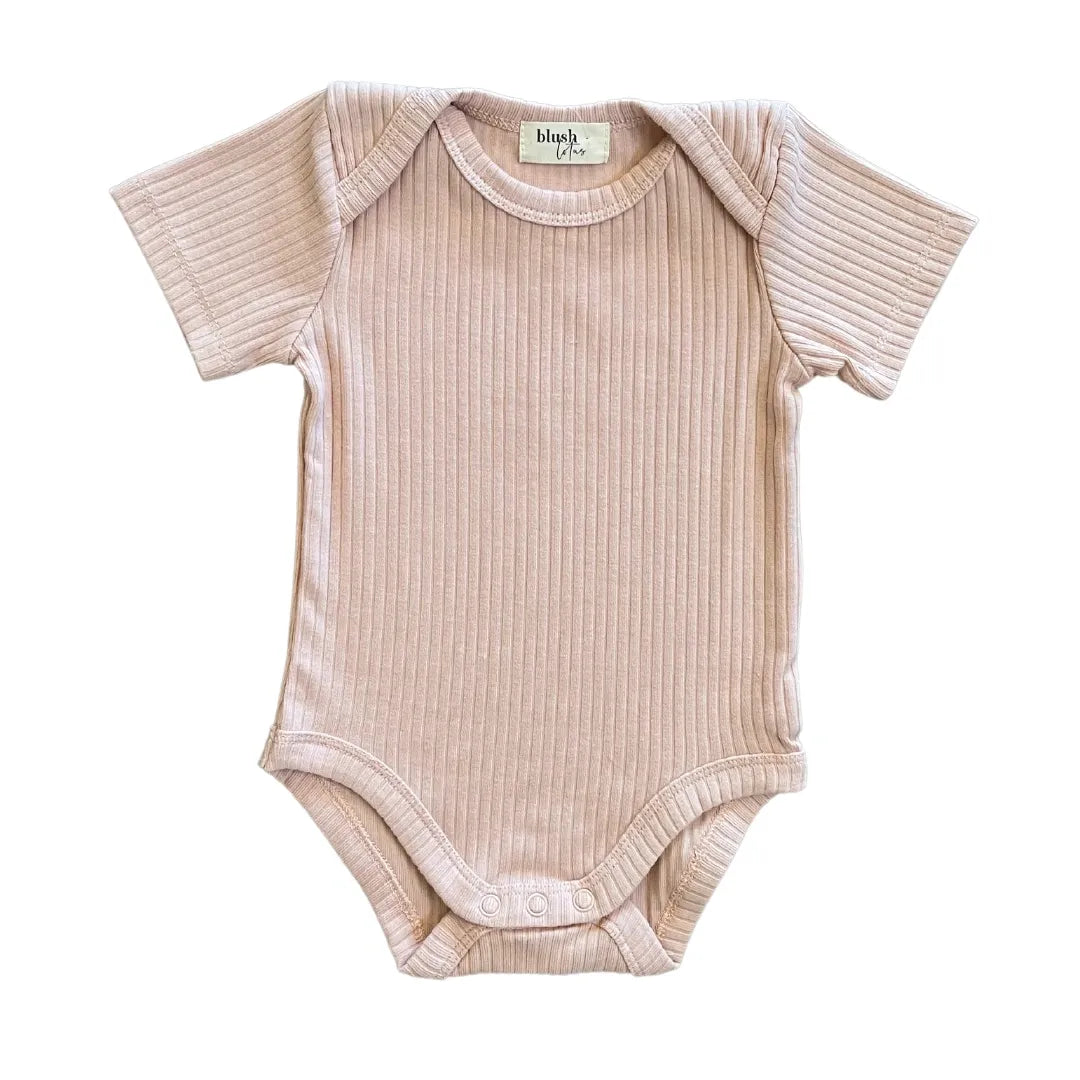 Ribbed Bodysuit Romper - SHORT SLEEVE - Georgia Peach