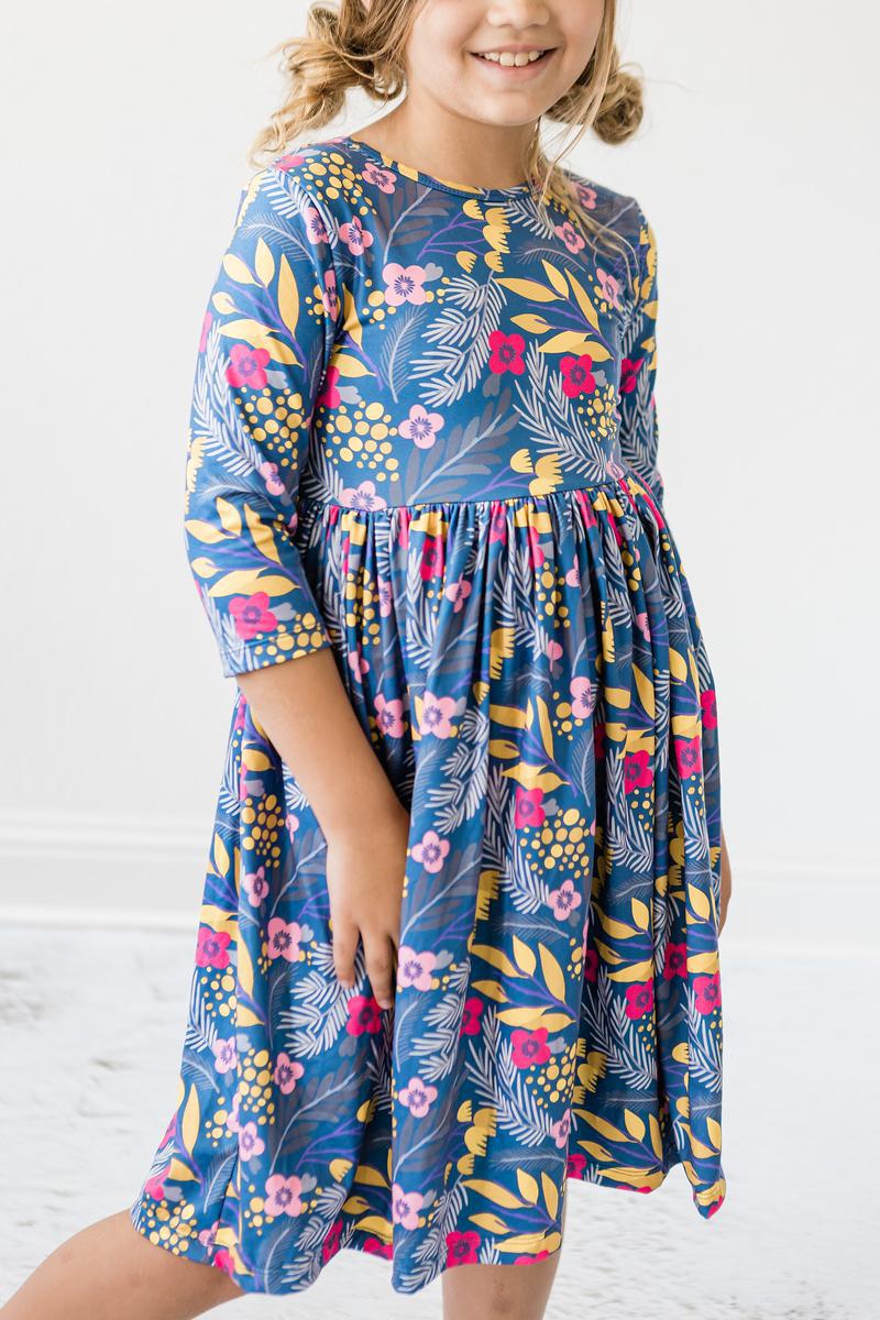 Flora 3/4 Sleeve Pocket Twirl Dress