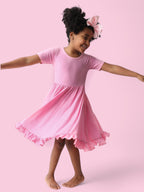 BELLA PINK RIB DREAM RUFFLE DRESS