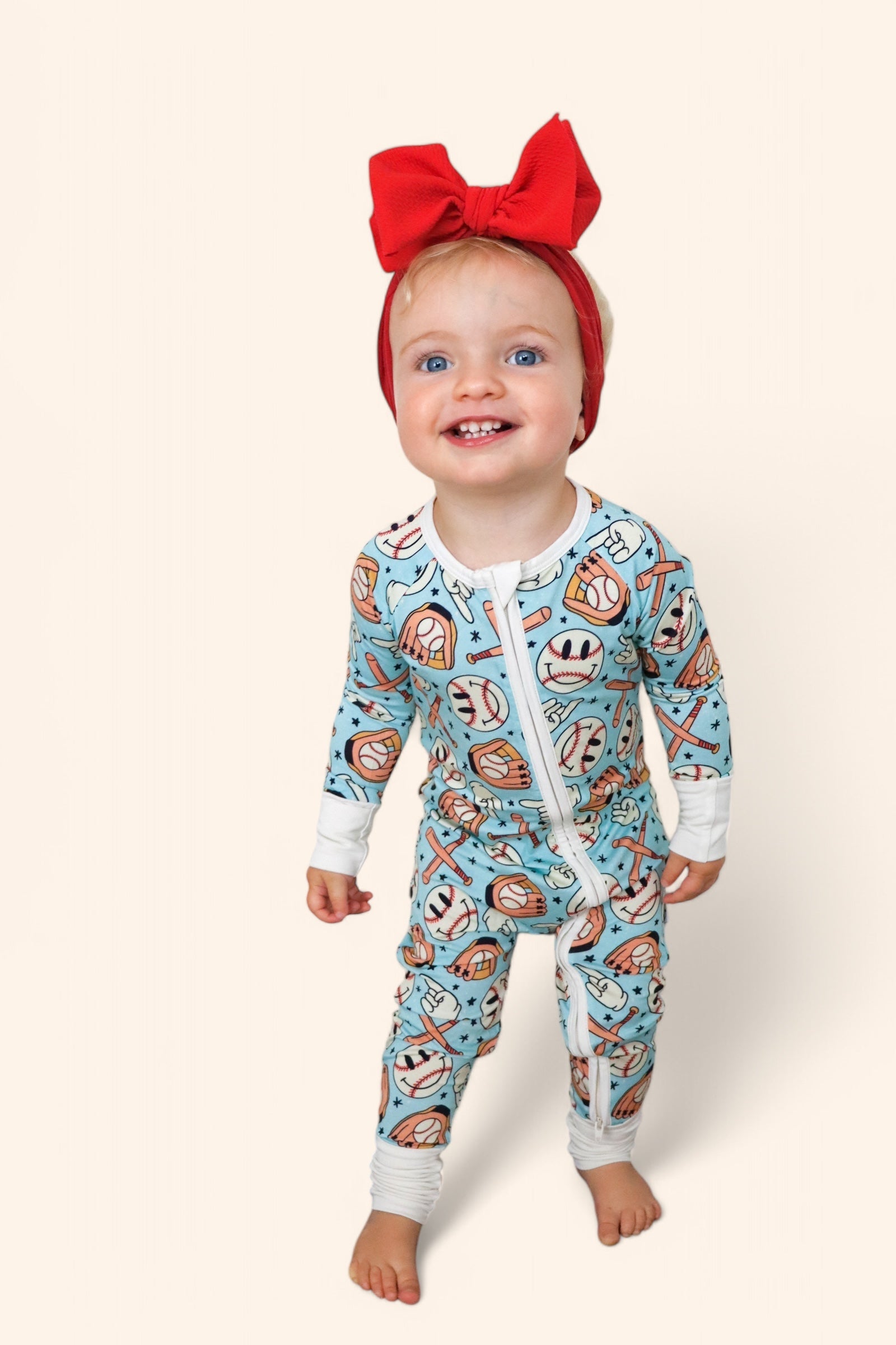 BASEBALL SMILEY DREAM ZIPPER ROMPER