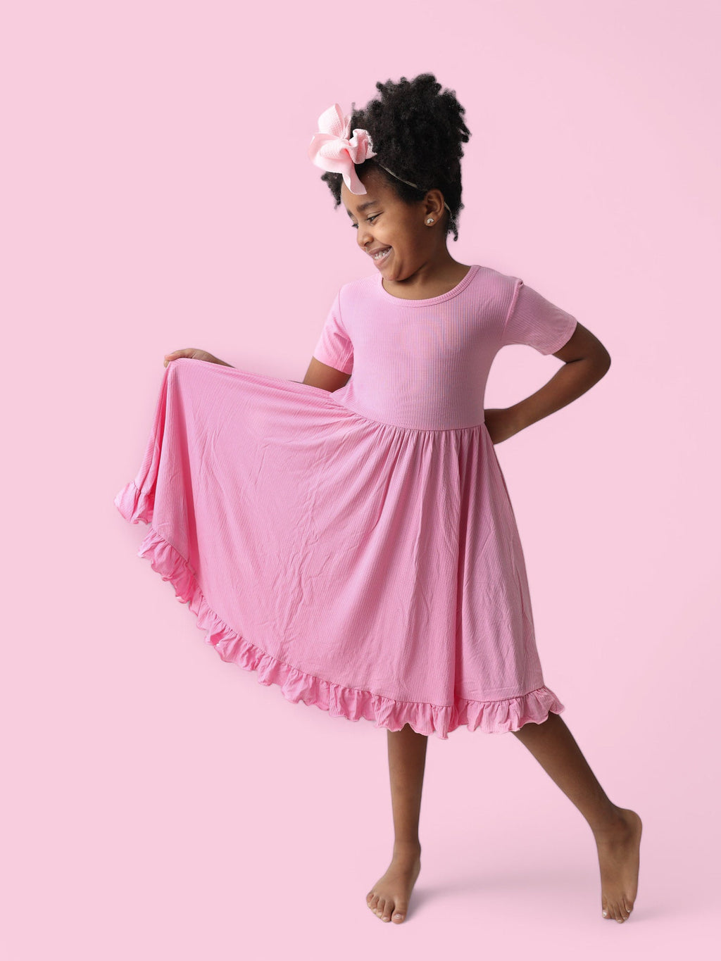 BELLA PINK RIB DREAM RUFFLE DRESS