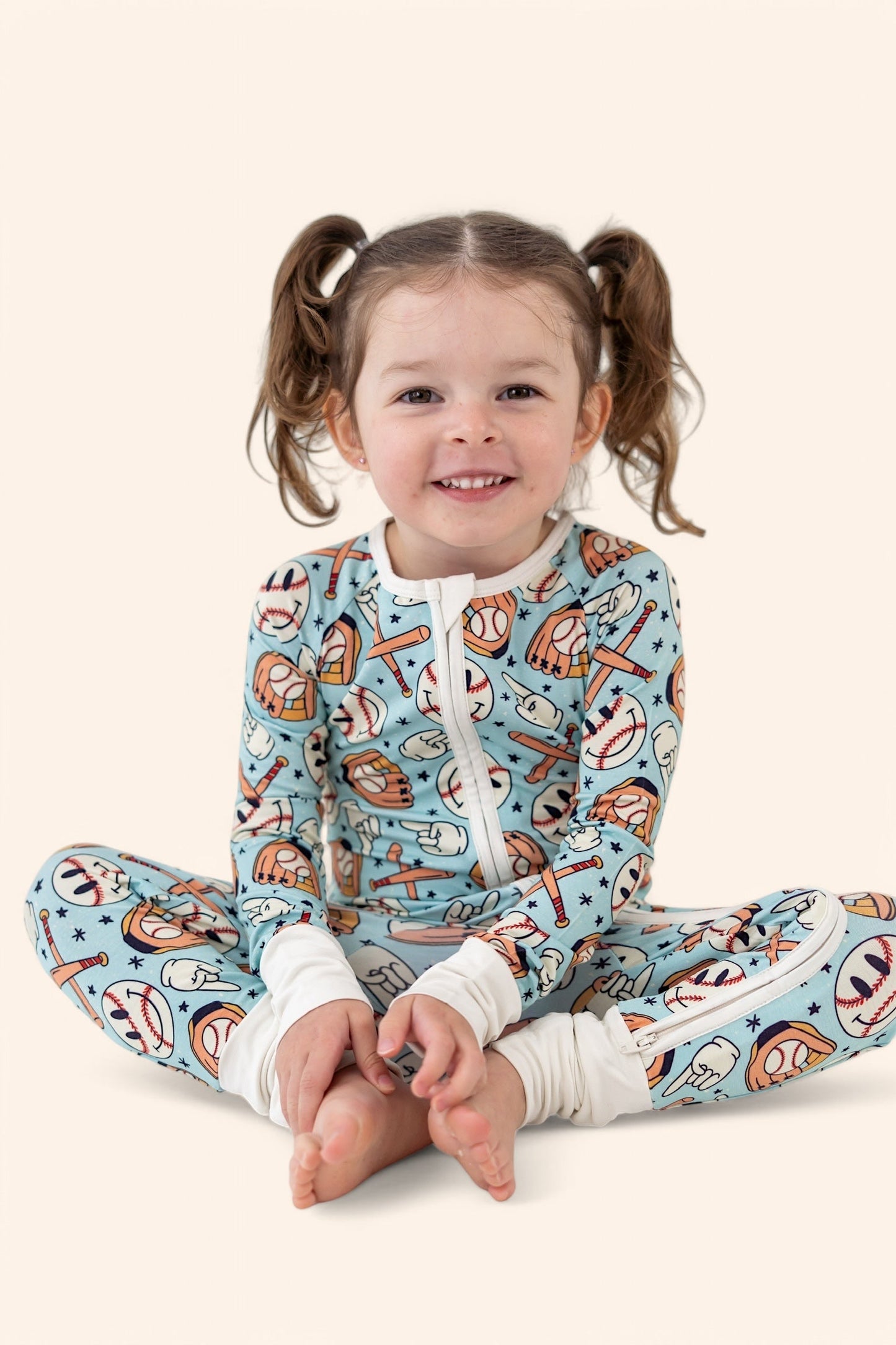 BASEBALL SMILEY DREAM ZIPPER ROMPER