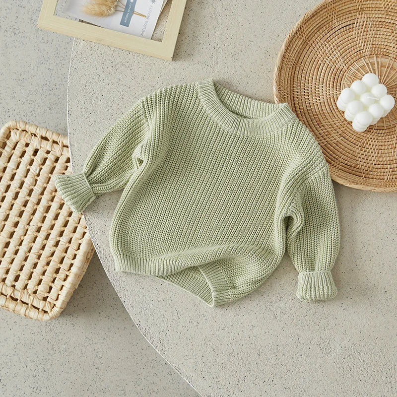 Baby Toddler Girls Boys Sweaters Knitting Pullovers Tops Solid Color Basic Cotton Long Sleeve Sweater Top