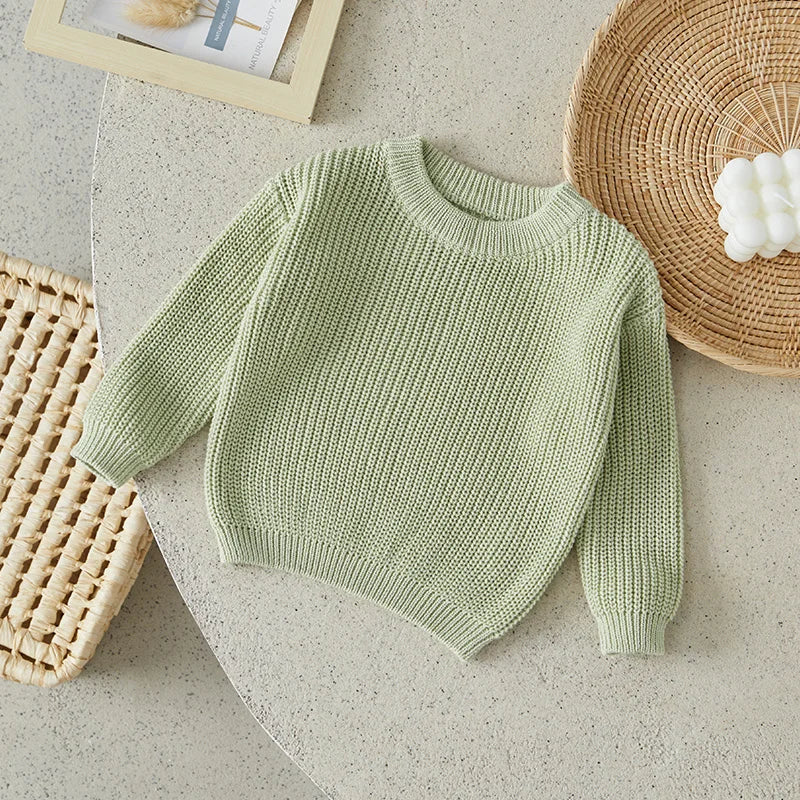 Baby Toddler Girls Boys Sweaters Knitting Pullovers Tops Solid Color Basic Cotton Long Sleeve Sweater Top