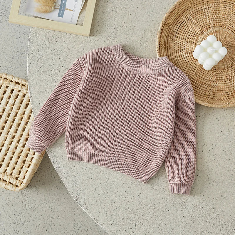 Baby Toddler Girls Boys Sweaters Knitting Pullovers Tops Solid Color Basic Cotton Long Sleeve Sweater Top
