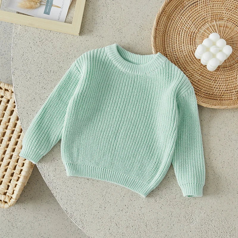 Baby Toddler Girls Boys Sweaters Knitting Pullovers Tops Solid Color Basic Cotton Long Sleeve Sweater Top