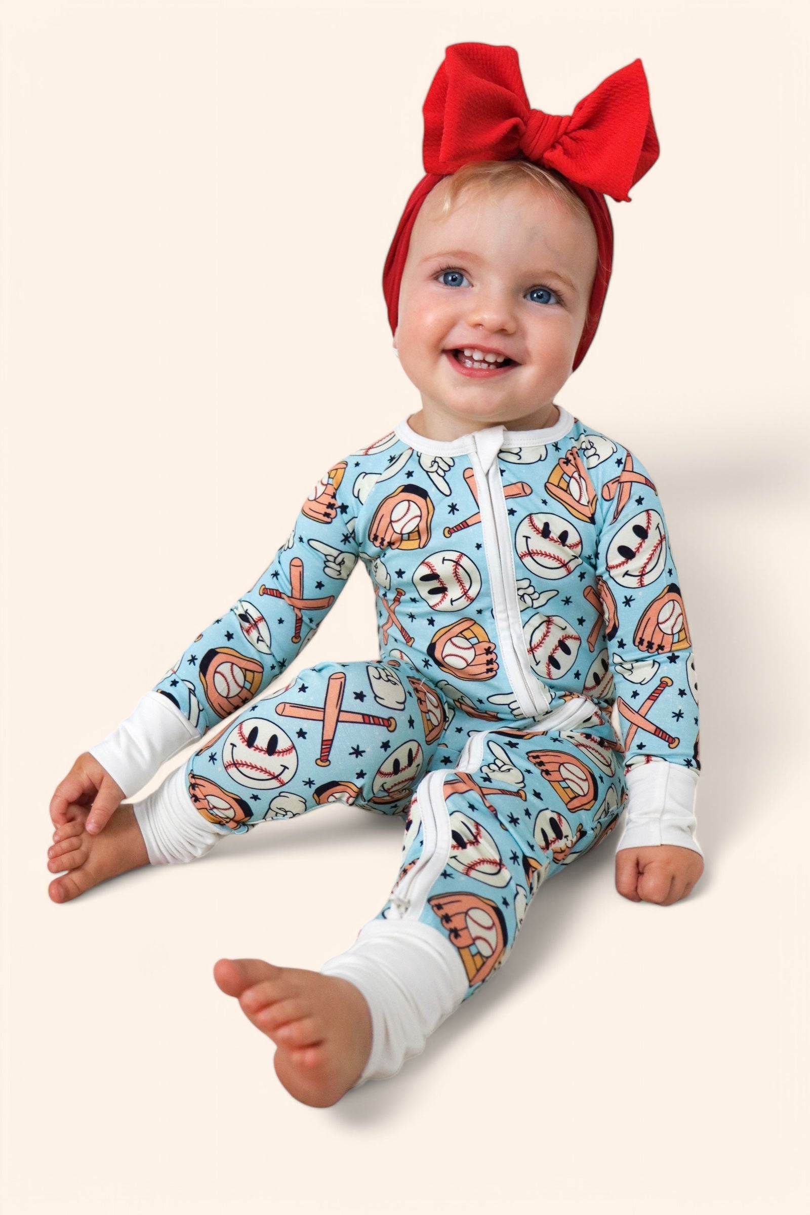 BASEBALL SMILEY DREAM ZIPPER ROMPER