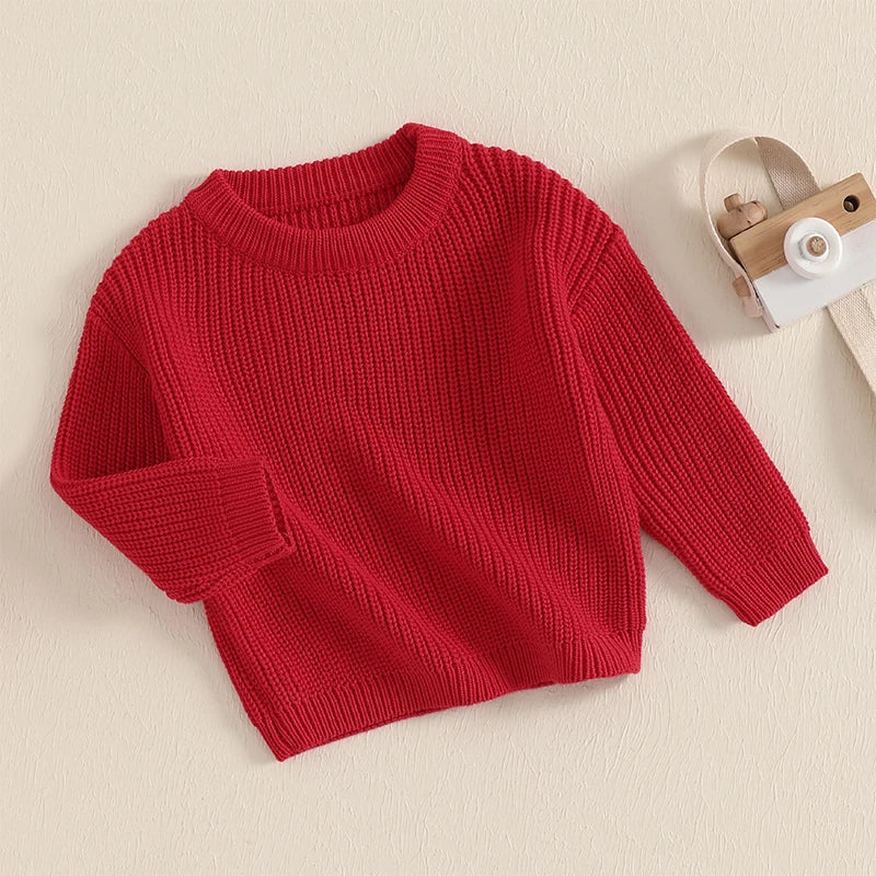 Baby Toddler Girls Boys Sweaters Knitting Pullovers Tops Solid Color Basic Cotton Long Sleeve Sweater Top