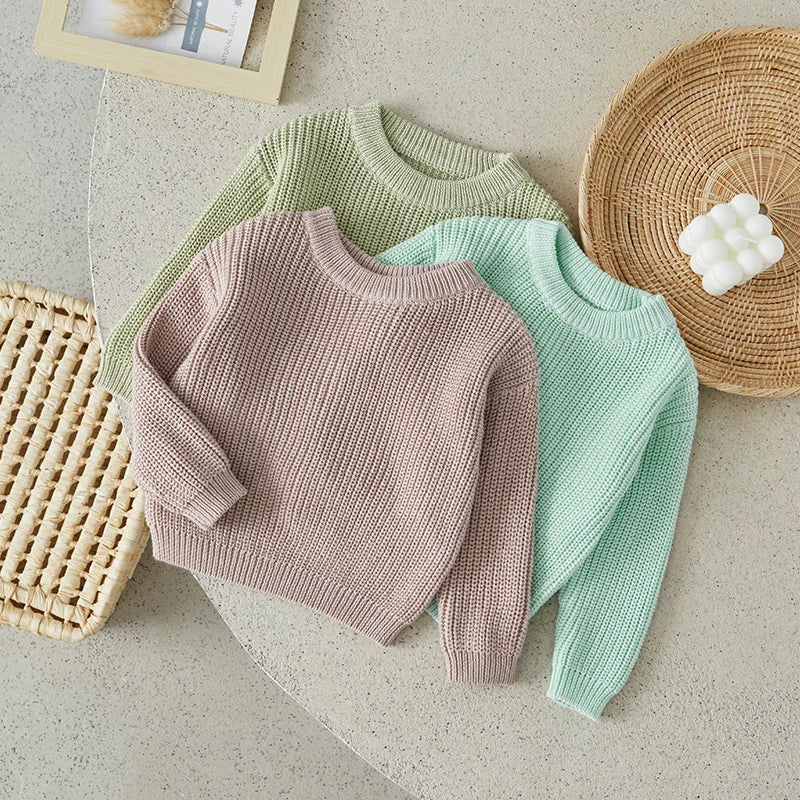 Baby Toddler Girls Boys Sweaters Knitting Pullovers Tops Solid Color Basic Cotton Long Sleeve Sweater Top