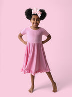 BELLA PINK RIB DREAM RUFFLE DRESS
