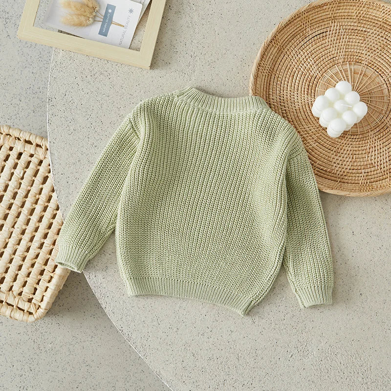 Baby Toddler Girls Boys Sweaters Knitting Pullovers Tops Solid Color Basic Cotton Long Sleeve Sweater Top