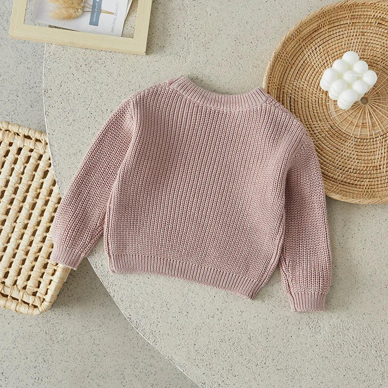 Baby Toddler Girls Boys Sweaters Knitting Pullovers Tops Solid Color Basic Cotton Long Sleeve Sweater Top