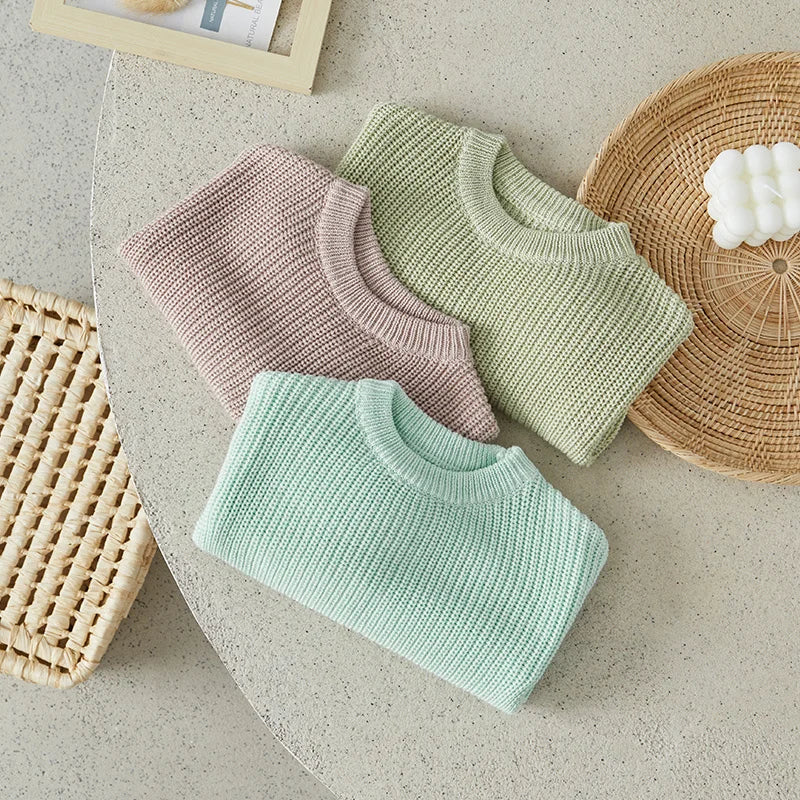 Baby Toddler Girls Boys Sweaters Knitting Pullovers Tops Solid Color Basic Cotton Long Sleeve Sweater Top