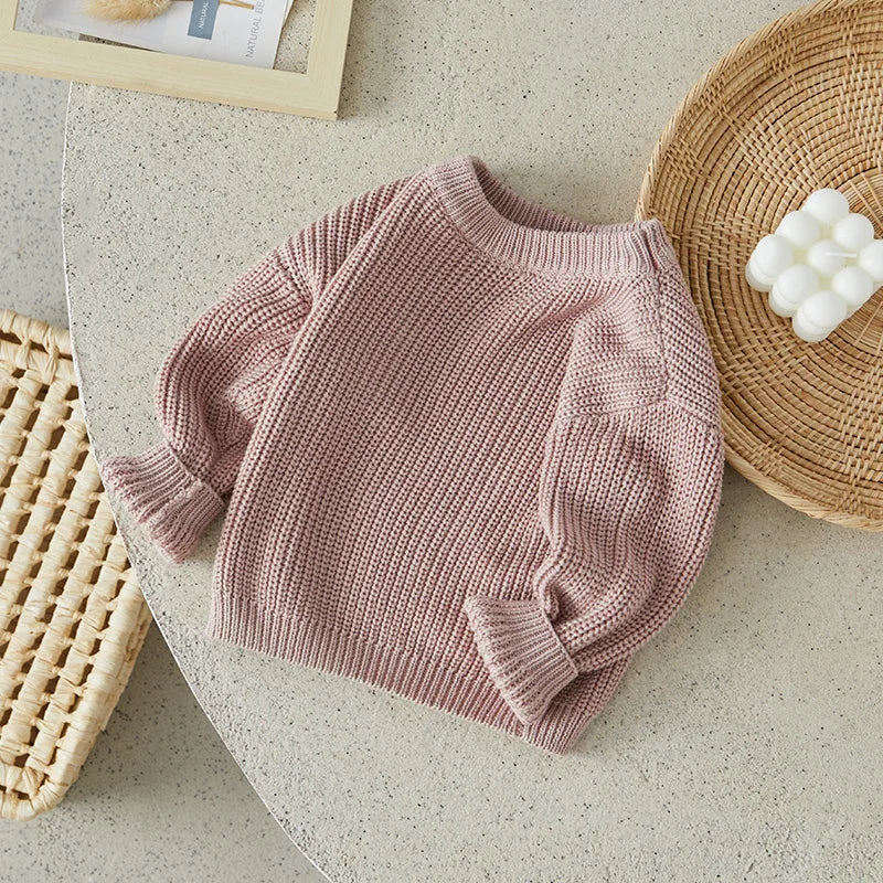 Baby Toddler Girls Boys Sweaters Knitting Pullovers Tops Solid Color Basic Cotton Long Sleeve Sweater Top