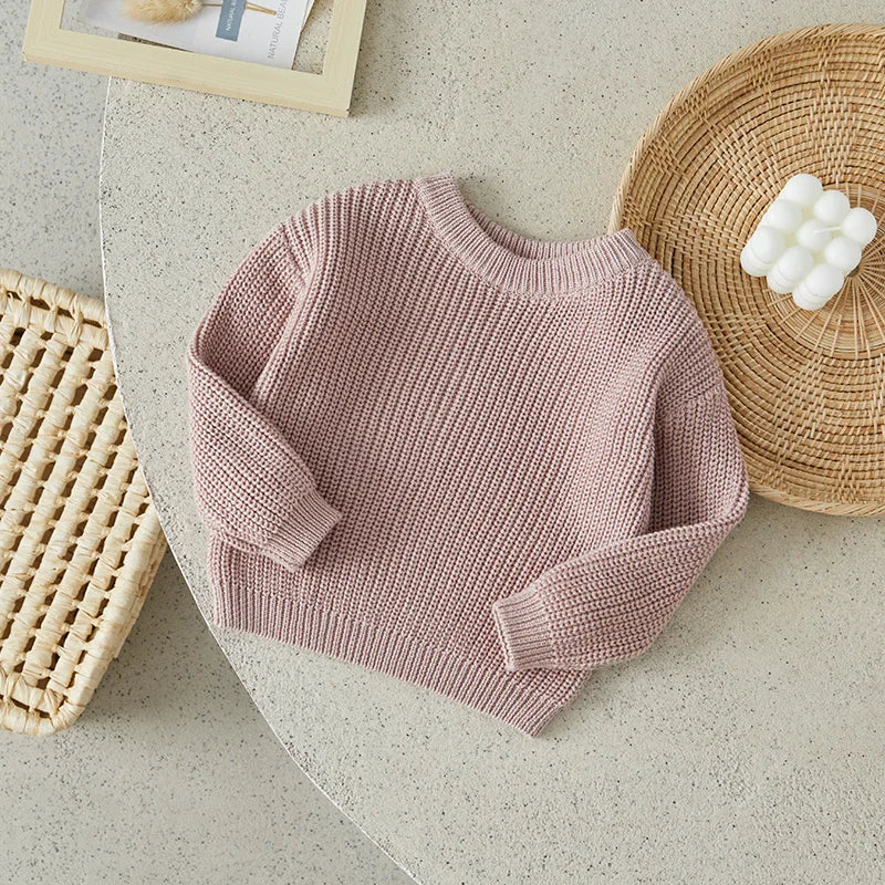 Baby Toddler Girls Boys Sweaters Knitting Pullovers Tops Solid Color Basic Cotton Long Sleeve Sweater Top