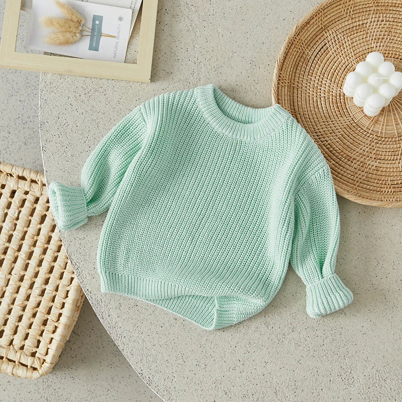 Baby Toddler Girls Boys Sweaters Knitting Pullovers Tops Solid Color Basic Cotton Long Sleeve Sweater Top