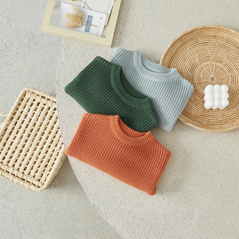Baby Toddler Girls Boys Sweaters Knitting Pullovers Tops Solid Color Basic Cotton Long Sleeve Sweater Top