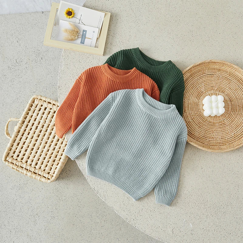 Baby Toddler Girls Boys Sweaters Knitting Pullovers Tops Solid Color Basic Cotton Long Sleeve Sweater Top