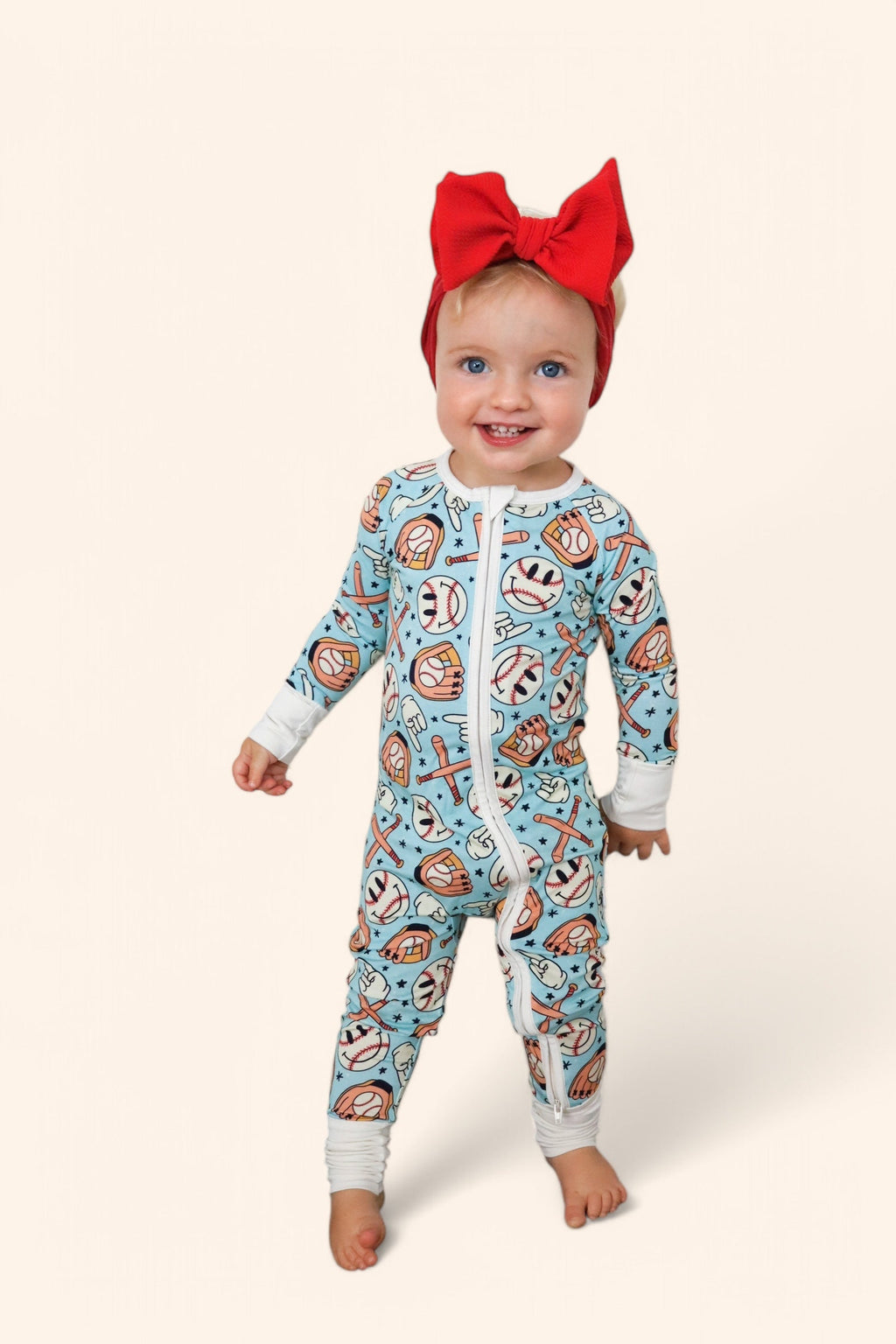 BASEBALL SMILEY DREAM ZIPPER ROMPER