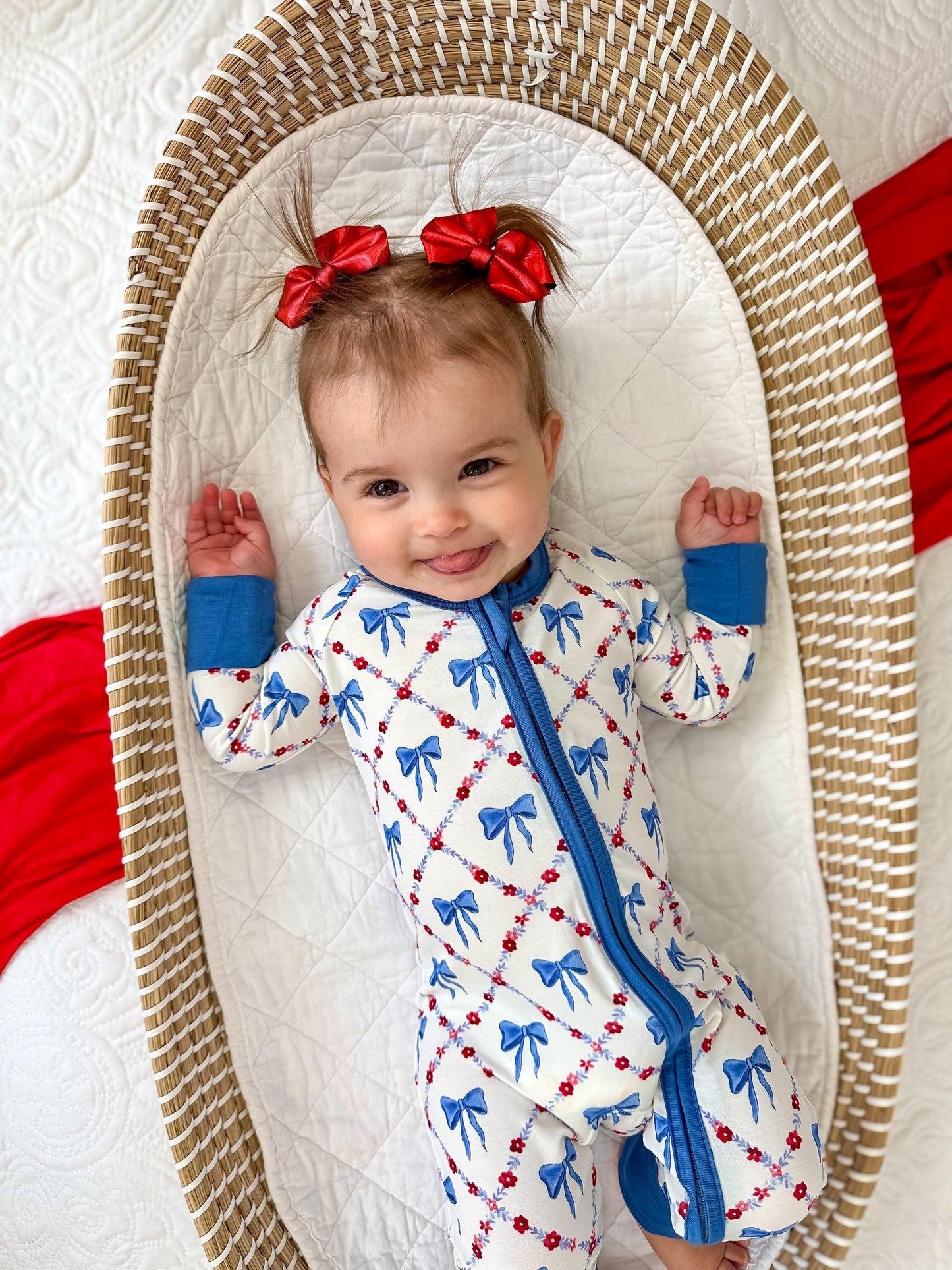 Red White & Bows Bamboo Zippy Pajamas Romper