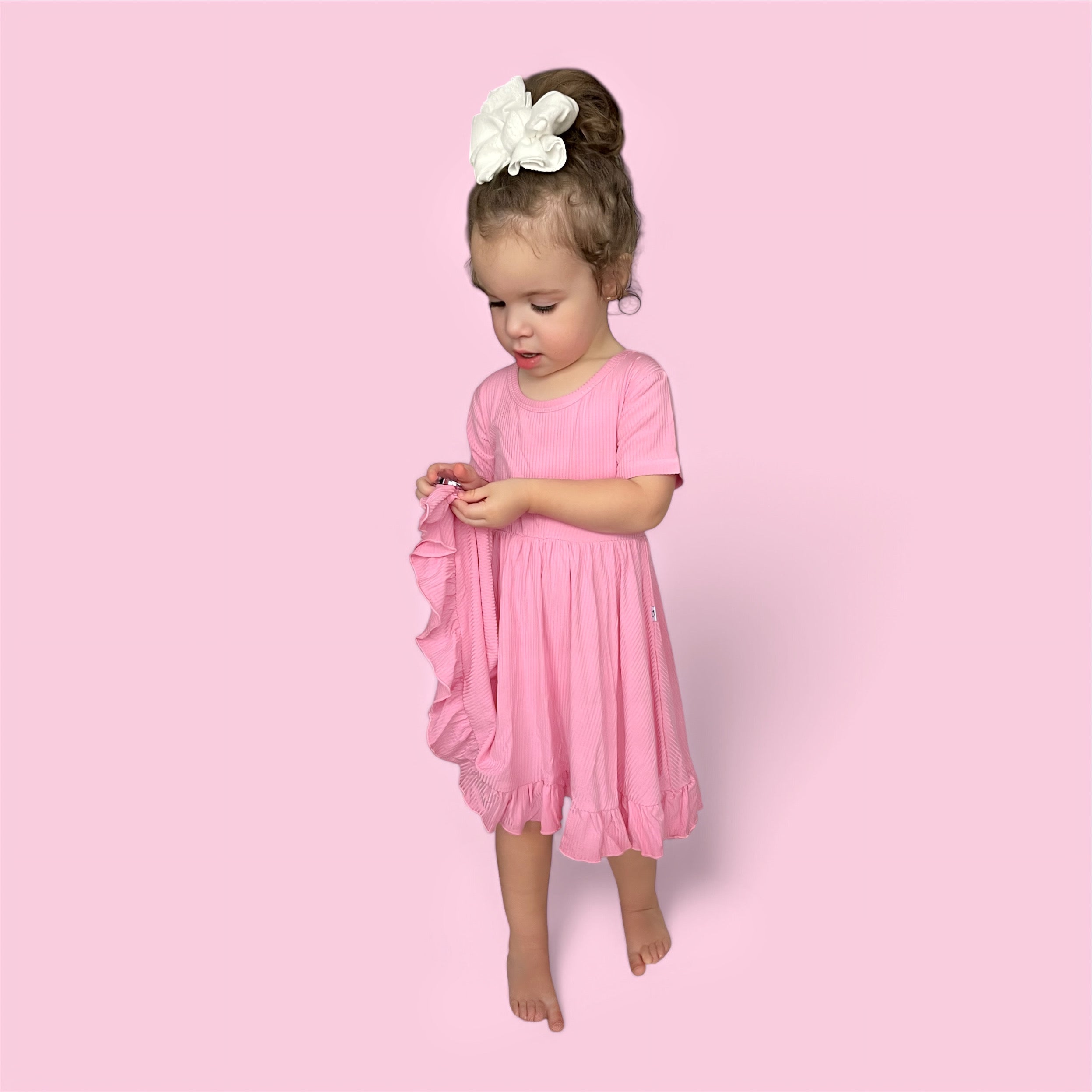 BELLA PINK RIB DREAM RUFFLE DRESS