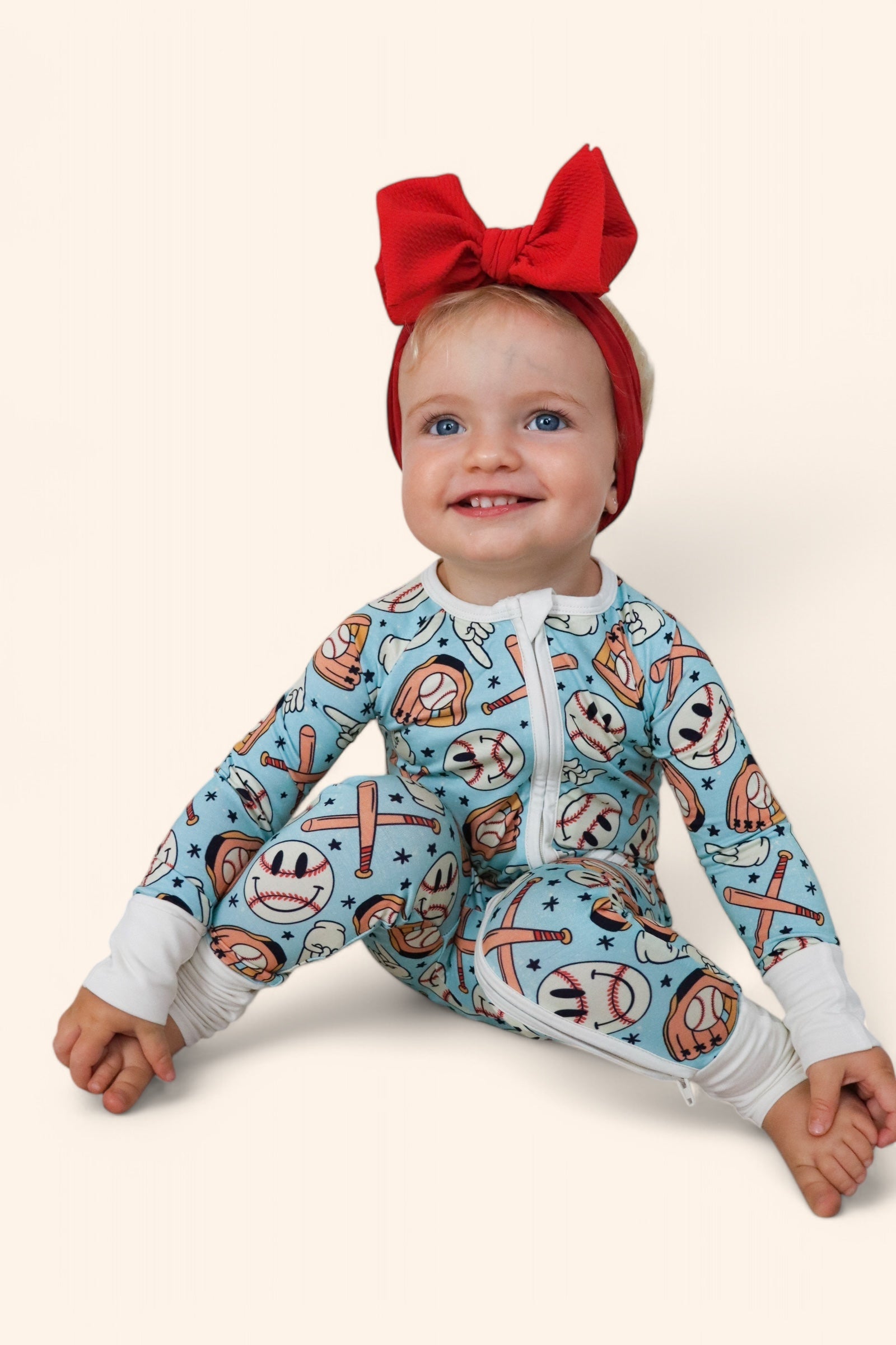 BASEBALL SMILEY DREAM ZIPPER ROMPER