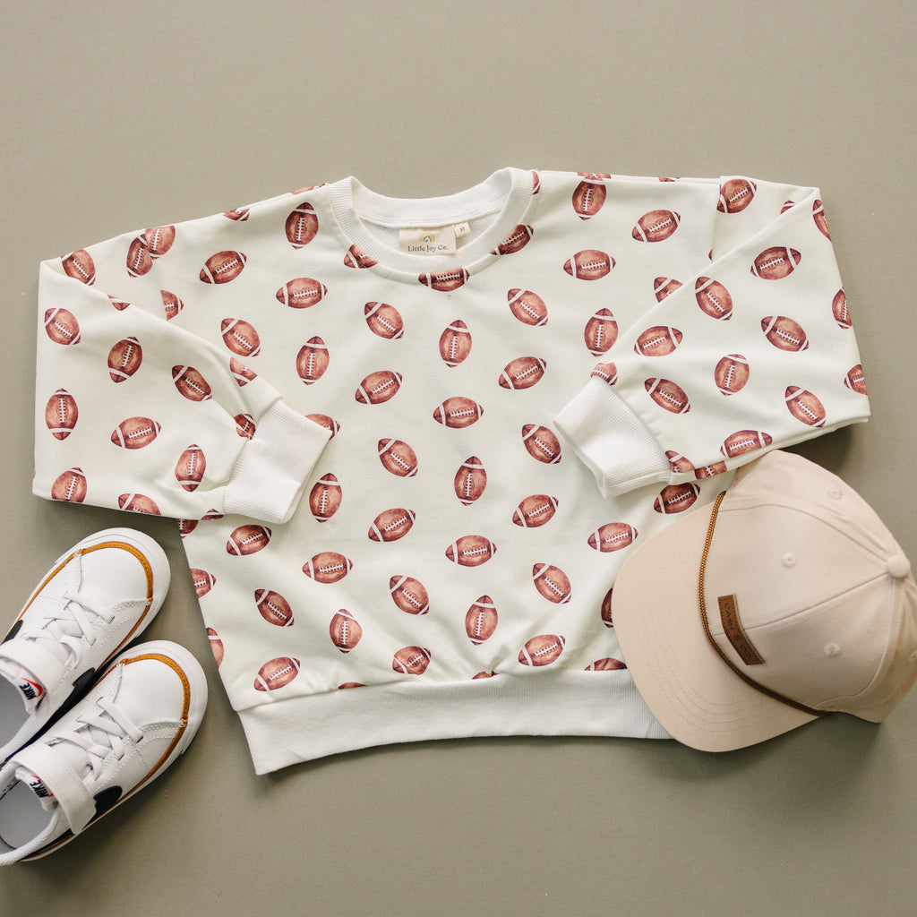 Football Print Cotton Crewneck Sweatshirt Top