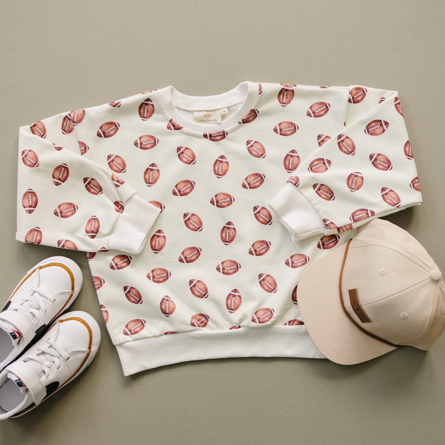 Football Print Cotton Crewneck Sweatshirt Top