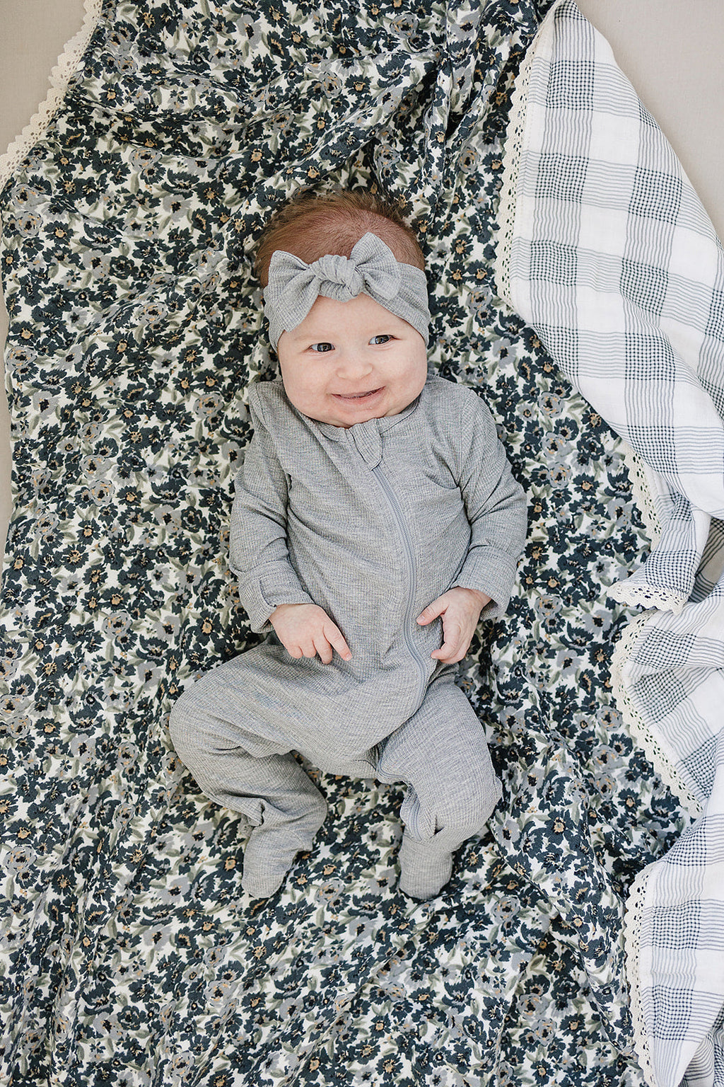 Liberty Floral + Coastal Plaid Lace Muslin Quilt Blanket