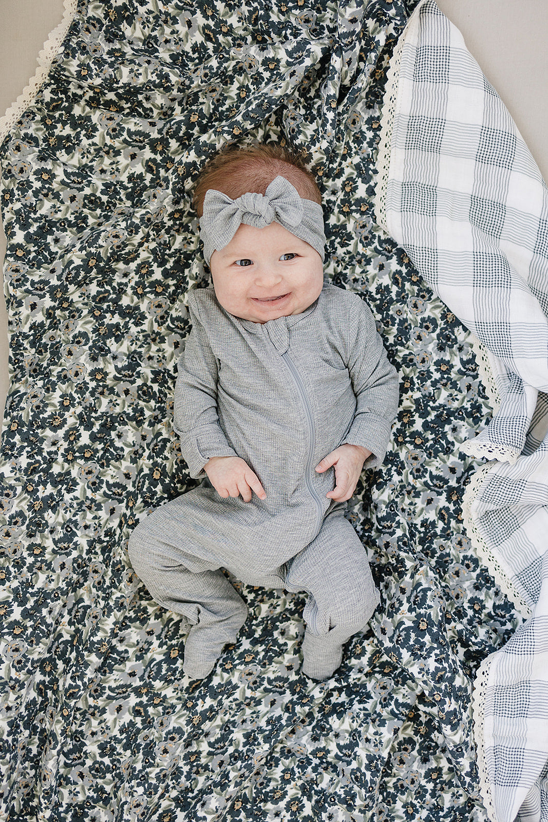 Liberty Floral + Coastal Plaid Lace Muslin Quilt Blanket
