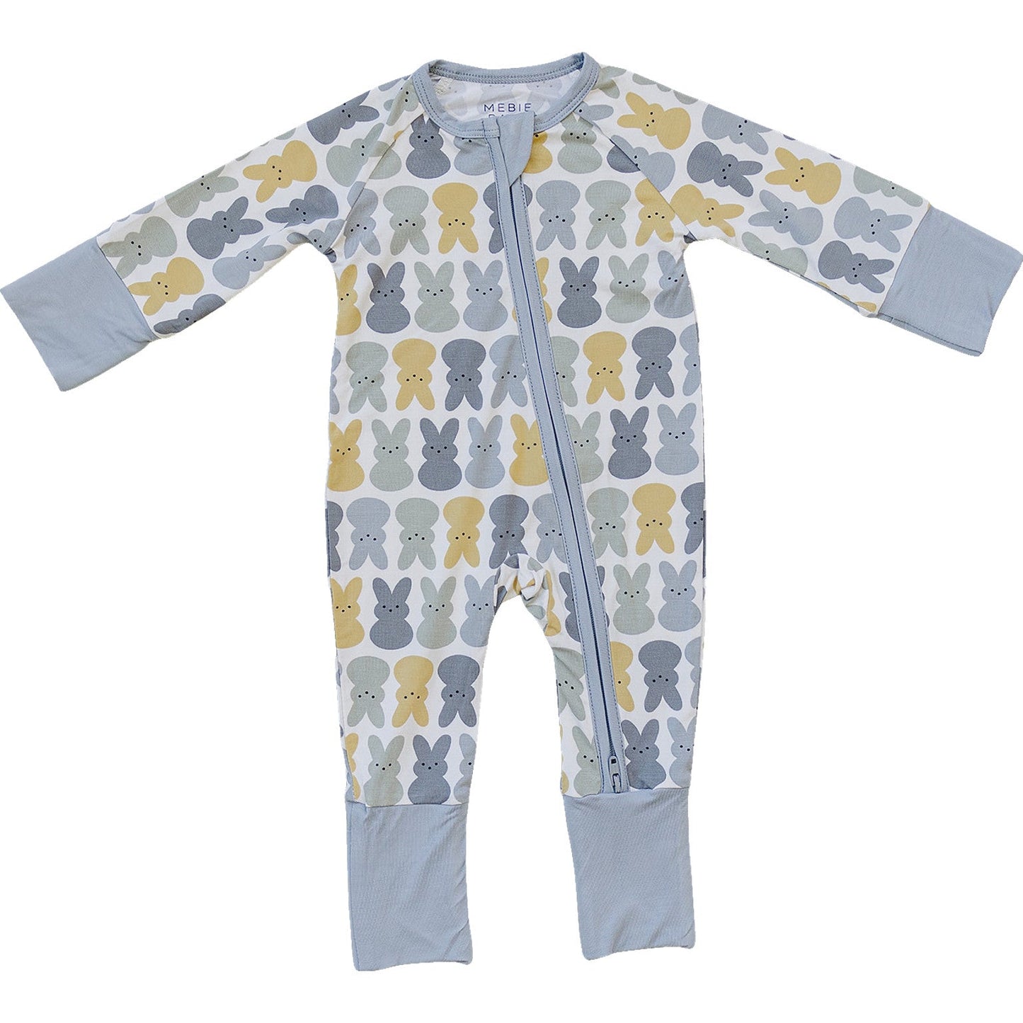 Dusty Blue Bunny Bamboo Zipper Romper