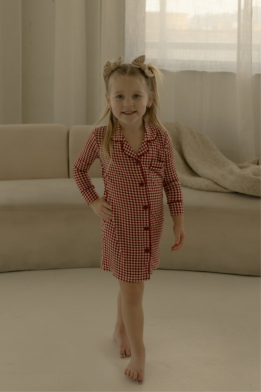 Toddler Bamboo Sleeping Dress | Red Gingham