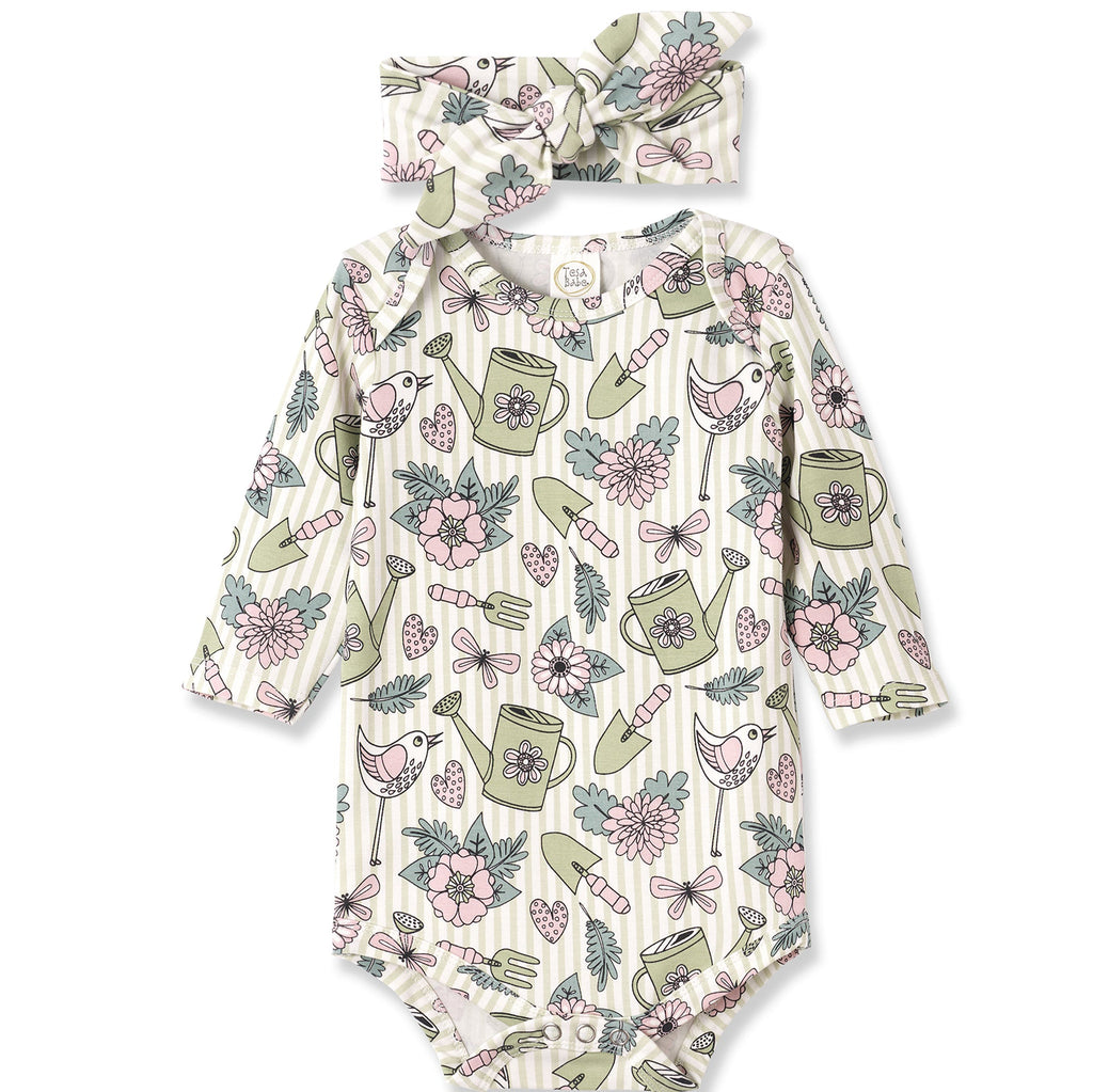 Garden Bloom Bamboo Bodysuit & Headband Floral Romper Set
