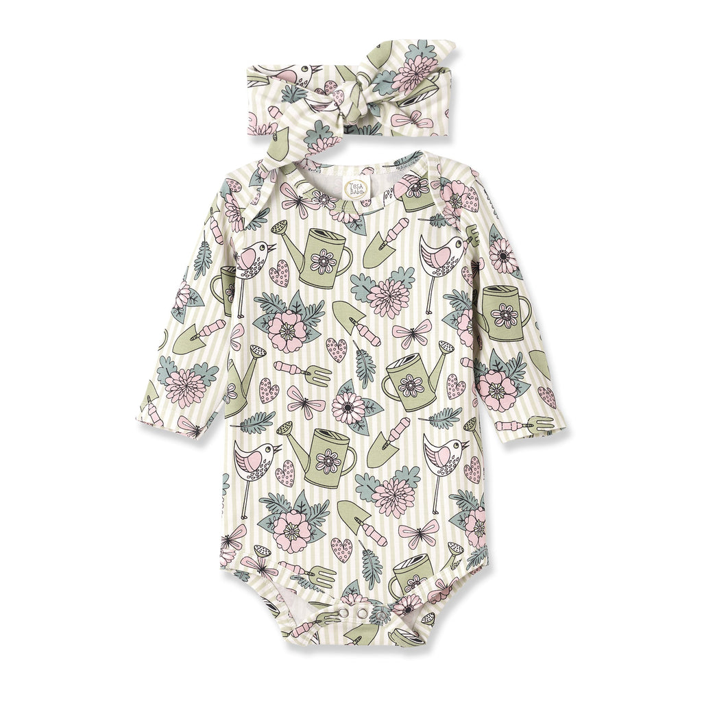 Garden Bloom Bamboo Bodysuit & Headband Floral Romper Set
