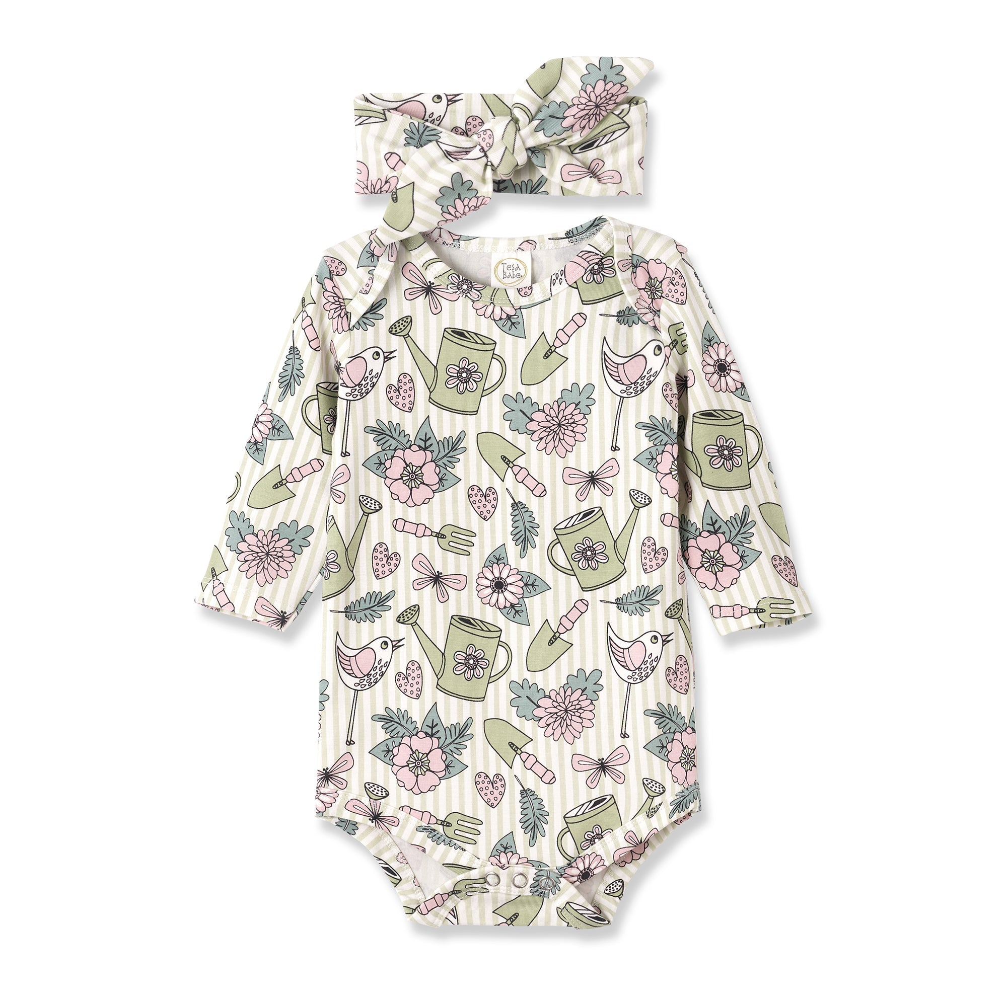 Garden Bloom Bamboo Bodysuit & Headband Floral Romper Set