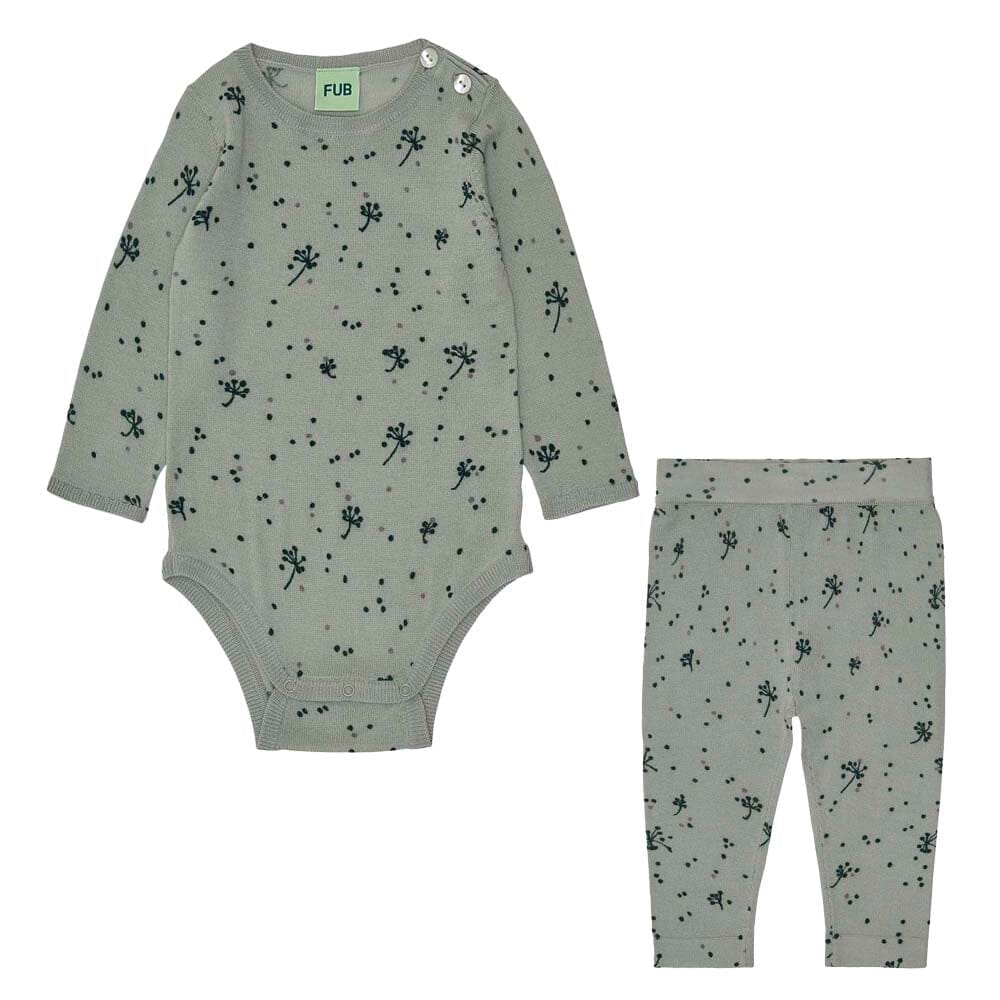 Baby Printed Bodysuit Romper & Sweater Pants - Pale Sage Set