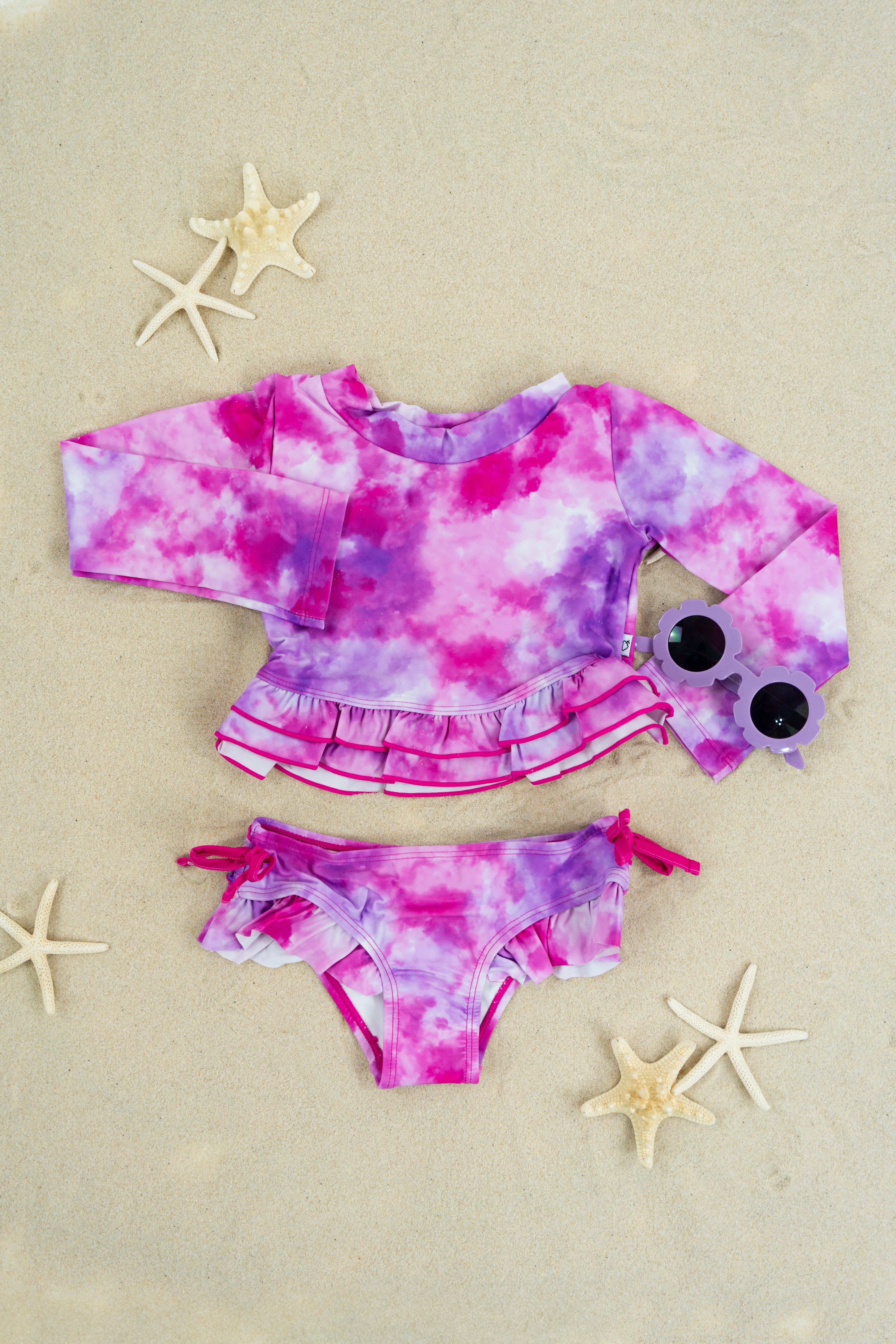 CANDY CLOUDS DREAM 2-PIECE RASH GUARD RUFFLE SWIM SUIT