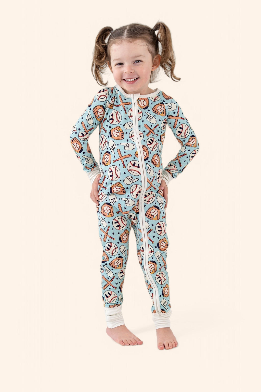 BASEBALL SMILEY DREAM ZIPPER ROMPER