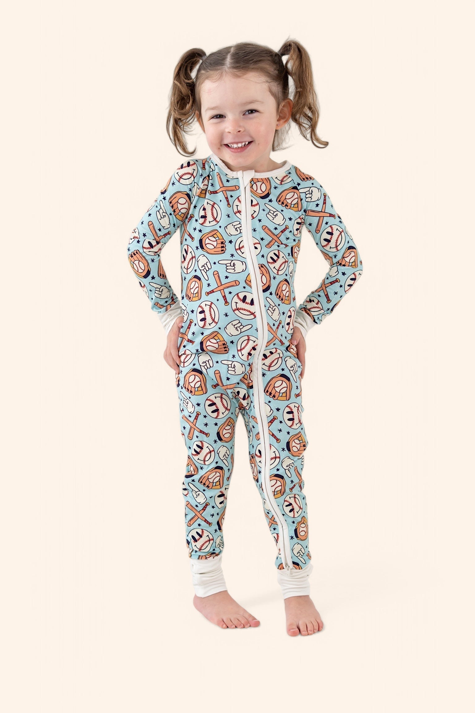 BASEBALL SMILEY DREAM ZIPPER ROMPER