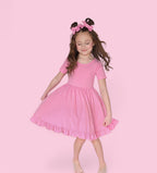 BELLA PINK RIB DREAM RUFFLE DRESS