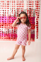 BUBBLEGUM CHECKERS DREAM RUFFLE SHORT SET