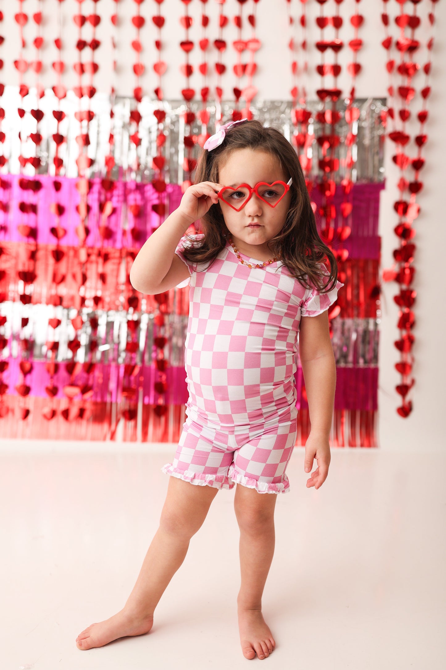 BUBBLEGUM CHECKERS DREAM RUFFLE SHORT SET