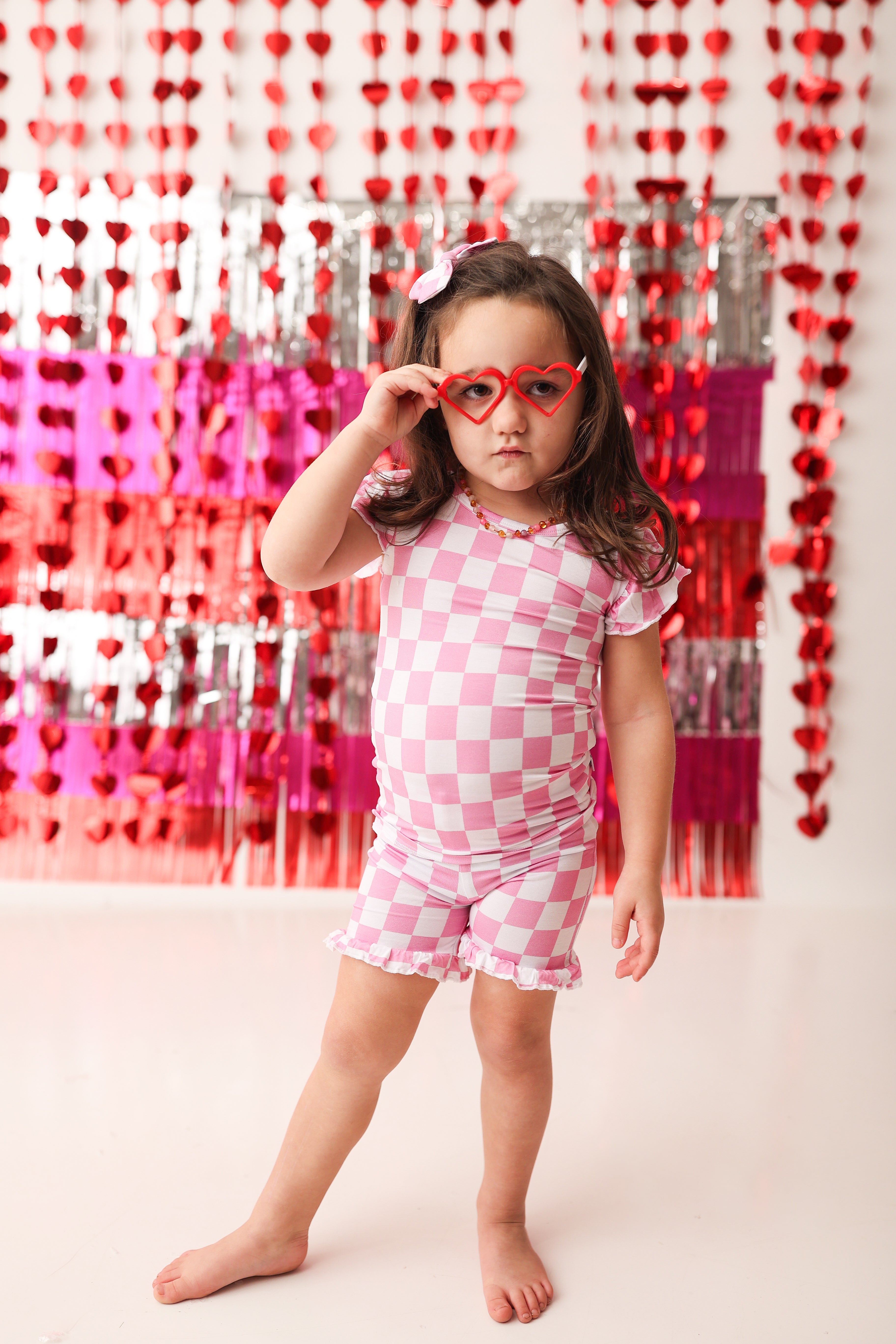 BUBBLEGUM CHECKERS DREAM RUFFLE SHORT SET