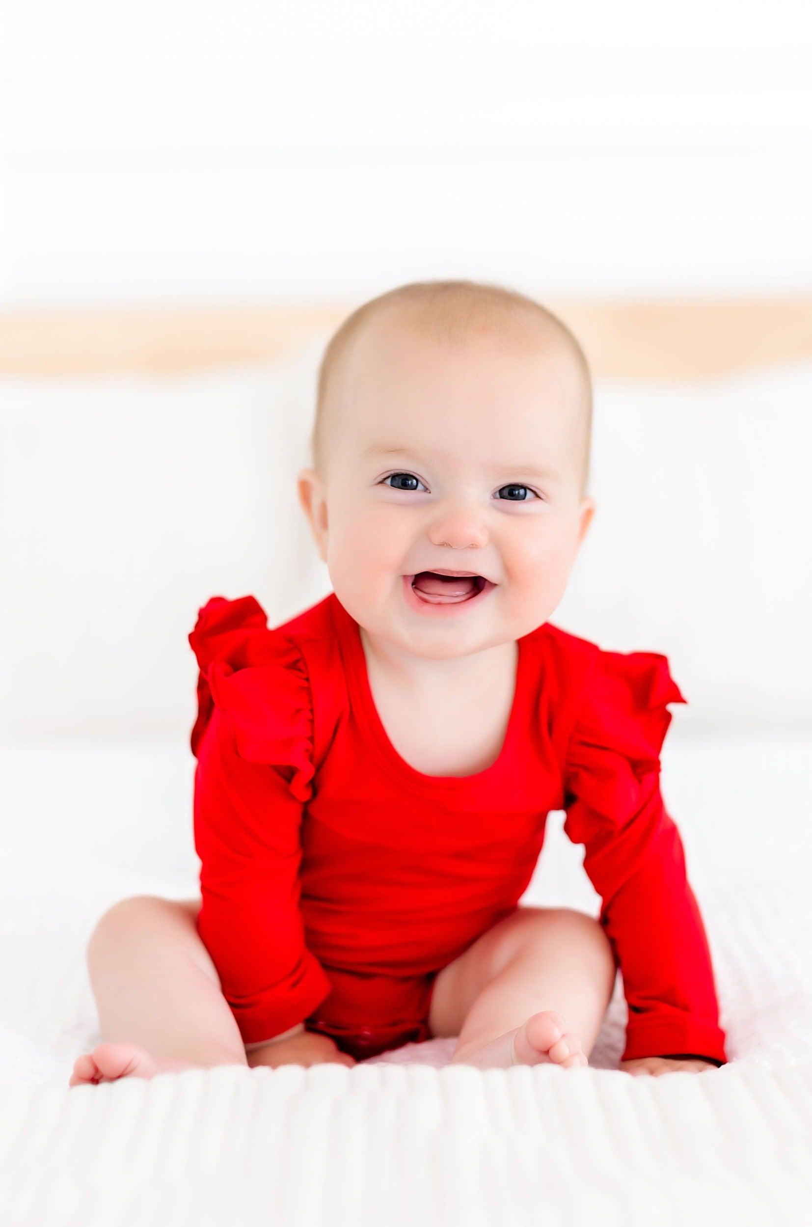 Red L/S Flutter Bodysuit Romper