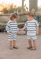 Navy Stripe Knit Shorts