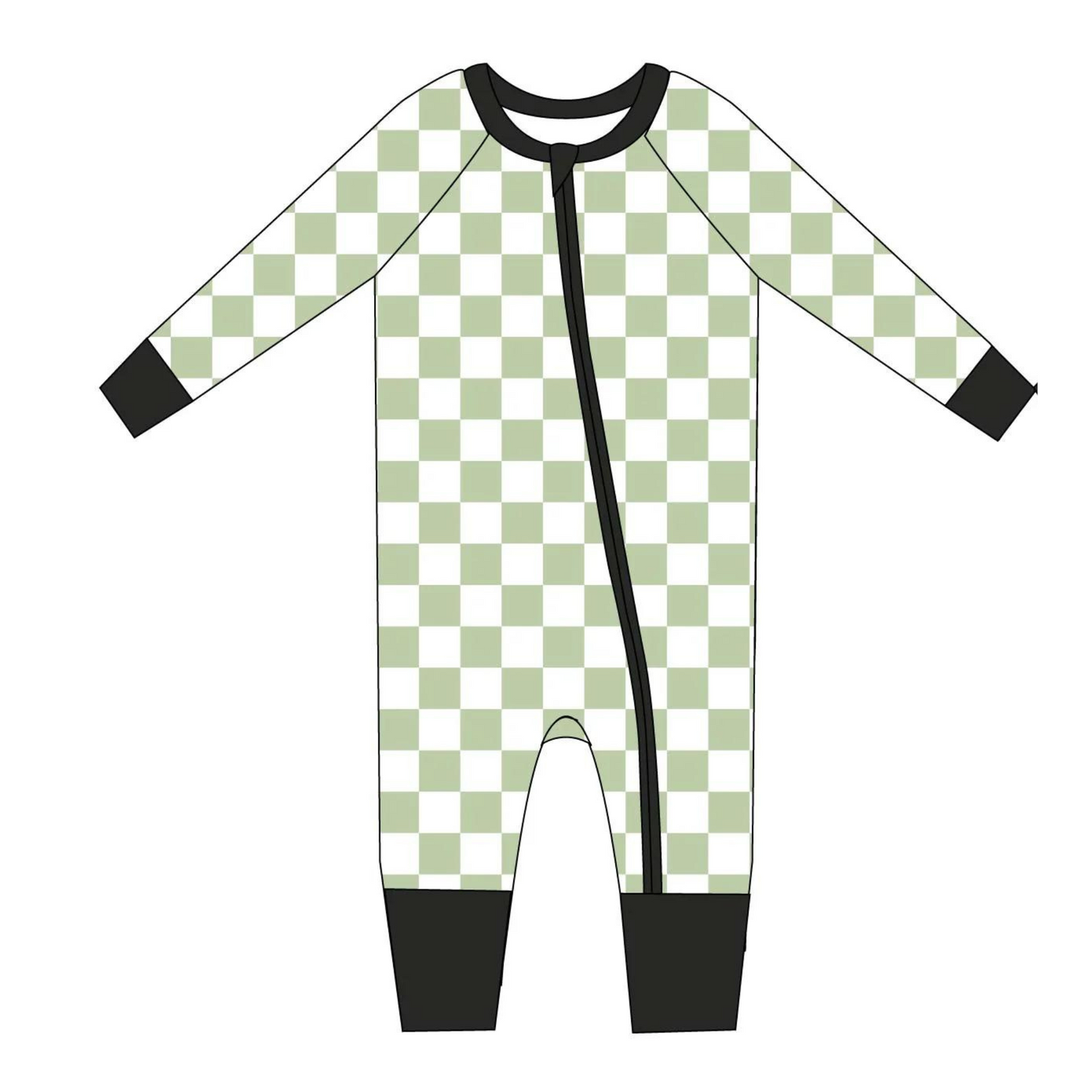 Green Checker - Zippy Zipper Romper