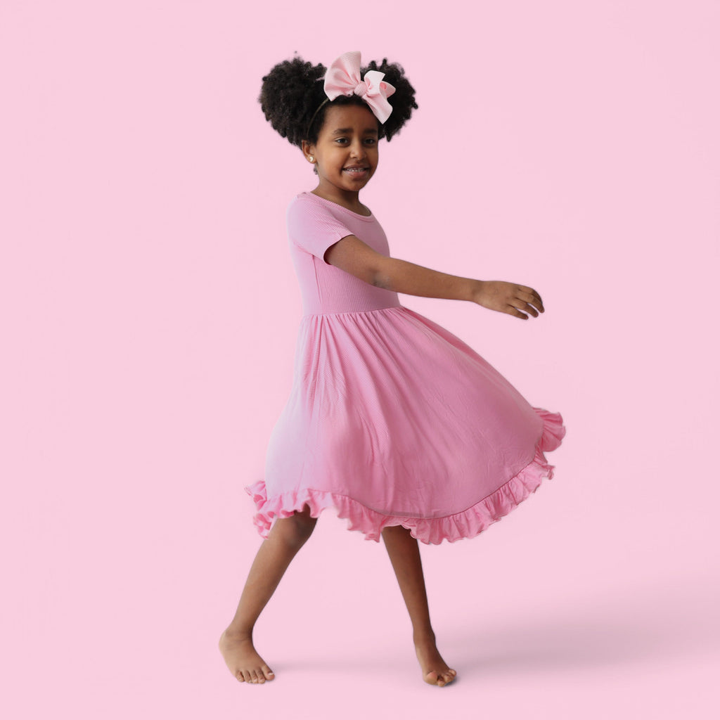 BELLA PINK RIB DREAM RUFFLE DRESS