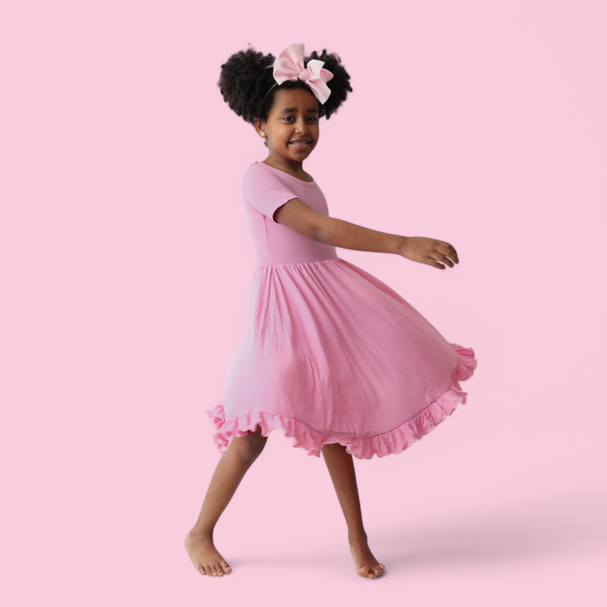 BELLA PINK RIB DREAM RUFFLE DRESS