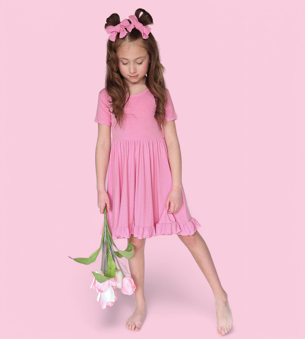 BELLA PINK RIB DREAM RUFFLE DRESS